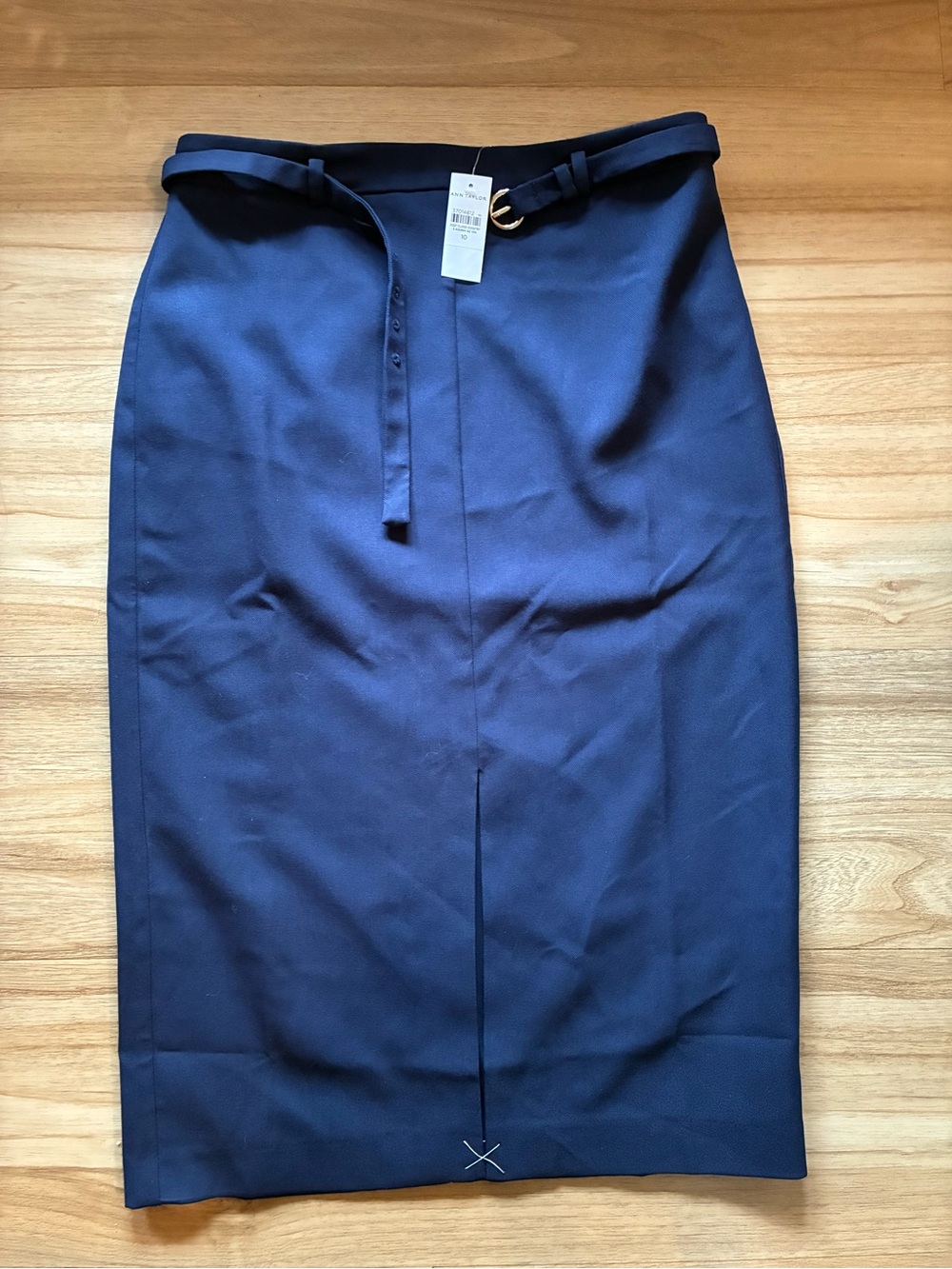Ann Taylor Navy Belted Pencil Skirt